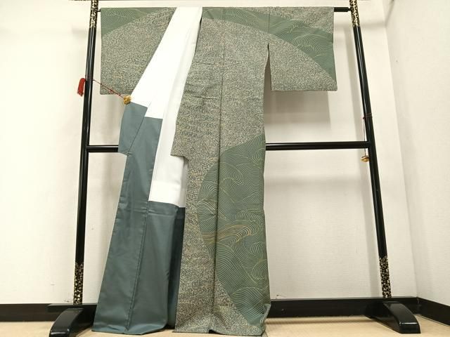 平和屋着物 訪問着 紬地 刺繍 立波花文 金糸 正絹 ph