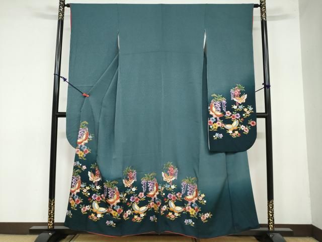 平和屋着物●豪華振袖・長襦袢（無双仕立て）・袋帯セット　総刺繍　駒刺繍　花蝶文　暈し染め　金糸　正絹　逸品　DAAY5564ud 平和屋着物○豪華振袖・長襦袢（無双仕立て）・袋帯セット 総刺繍 駒