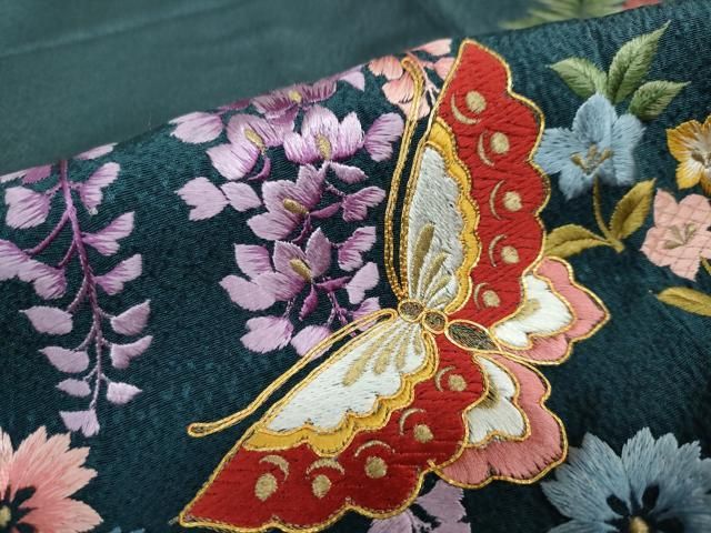  平和屋着物 豪華振袖 長襦袢 無双仕立て 袋帯セット 総刺繍 駒刺繍 花蝶文 暈し染め 金糸 正絹 ud 振袖 着物