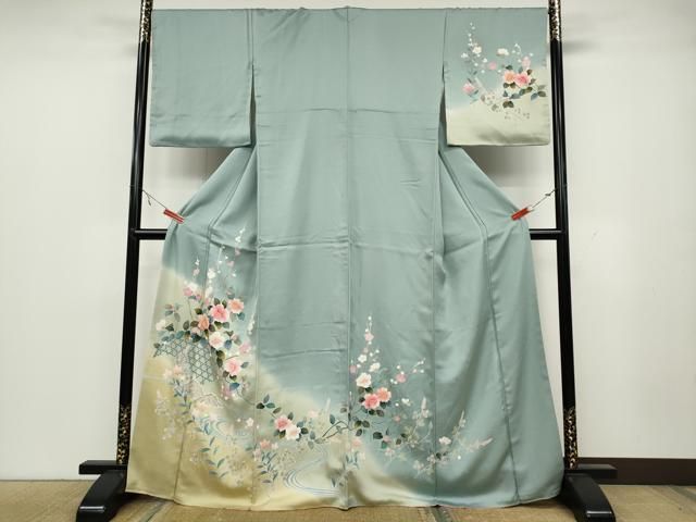 平和屋着物 訪問着 友禅 流水籬枝花文 暈し染め 正絹 ut
