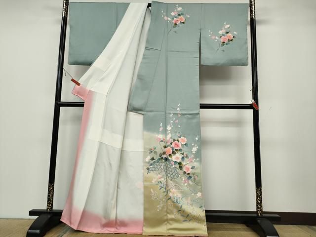 平和屋着物 訪問着 友禅 流水籬枝花文 暈し染め 正絹 ut