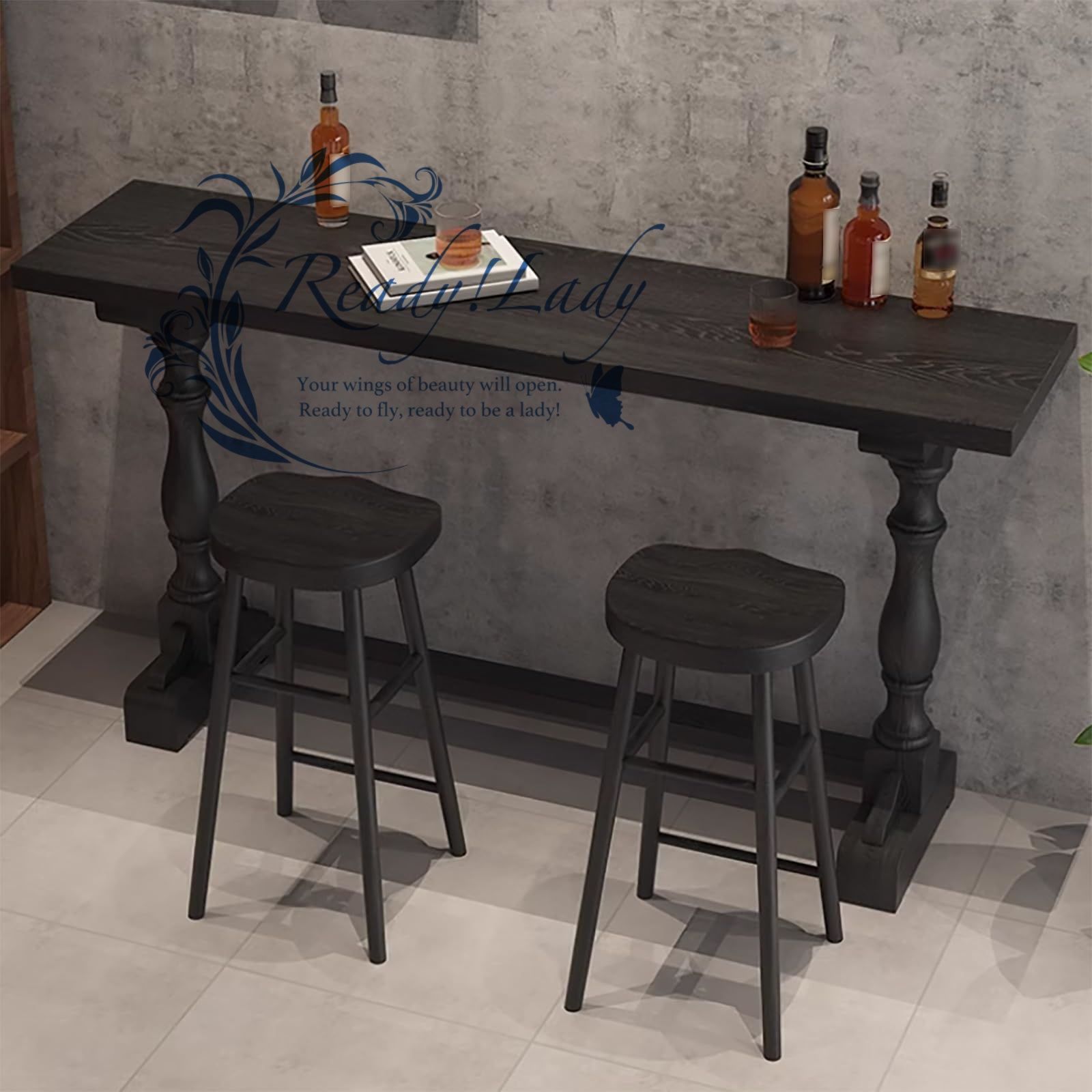 アメリカのカントリーバーテーブル壁に立てかける無垢材のハイレッグロングテーブルバルコニーの窓際の狭いテーブル家庭用の黒いローマの柱のテーブルリビングルームに最適カウンターテーブル バーカウンターテーブル カウンターデスク ハイカウンターテーブル