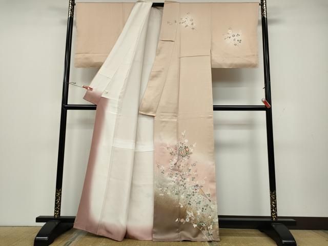 平和屋着物 訪問着 駒刺繍 扇草花文 暈し染め 金銀彩 正絹 ut