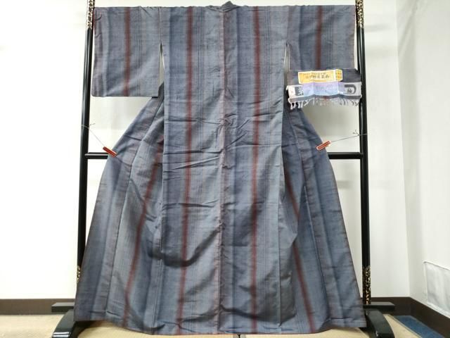 平和屋着物 置賜紬 絹街道 縞 証紙付き 正絹 yc
