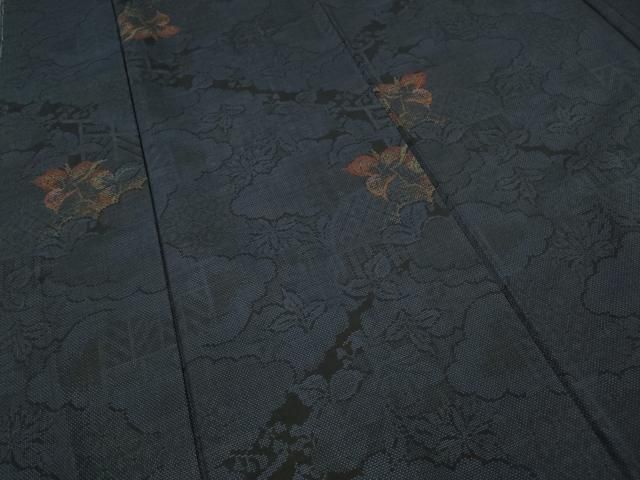 平和屋着物○本場大島紬 9マルキ 泥染め 屏風草花文 作田修二作 証紙