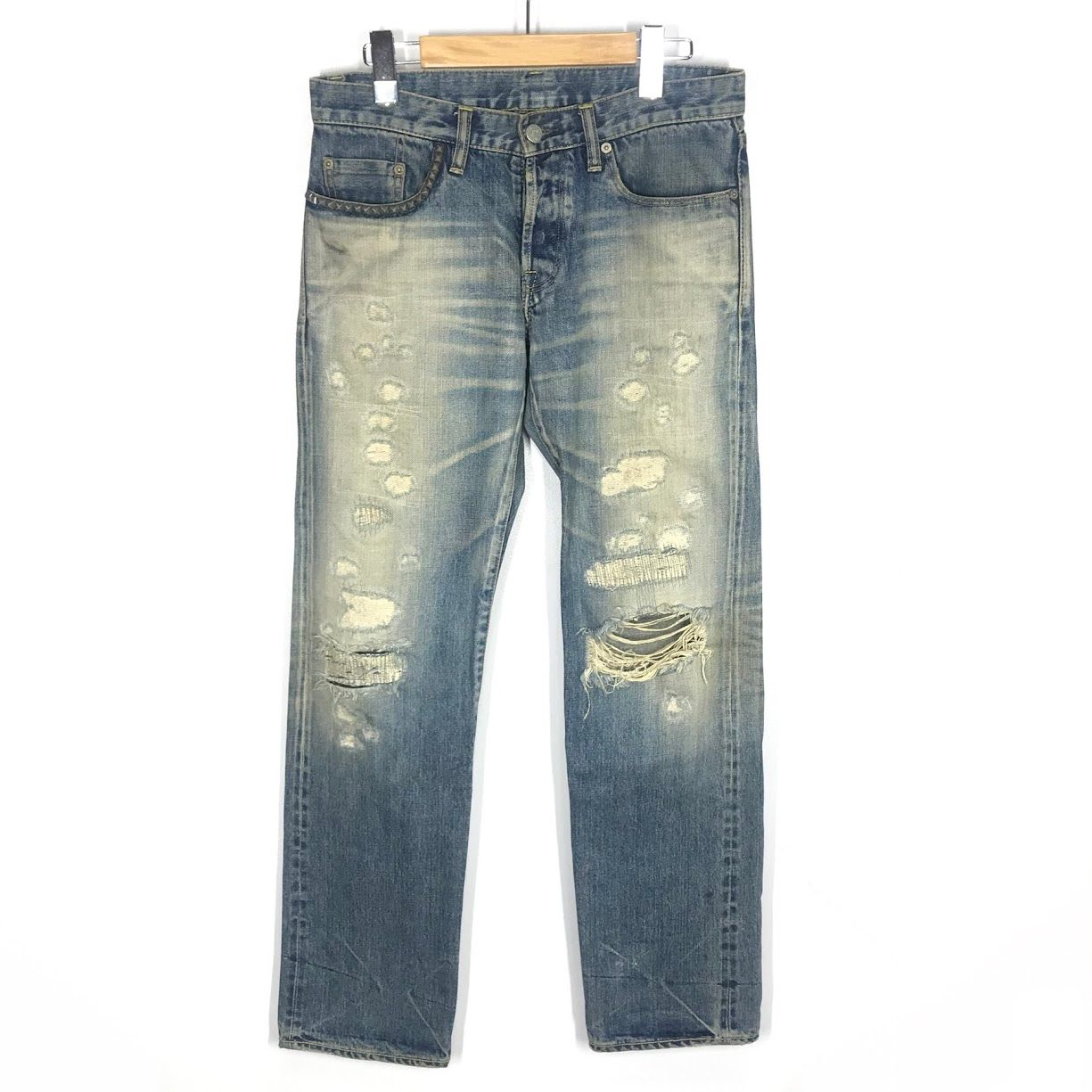 倉吉店 HYSTERIC GLAMOUR ヒステリックグラマー デニムパンツ スタッズダメージ加工 0292AP10 ブルー サイズ 30 107