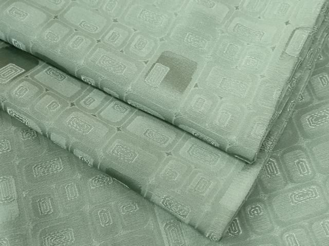 平和屋着物 上質な色無地 幾何学地紋 山葵色 正絹 yc