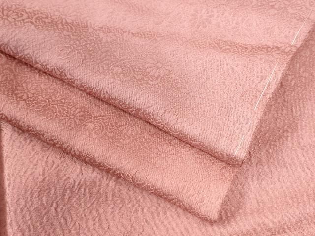 平和屋着物 上質な色無地 花唐草地紋 薄紅色 正絹 yc