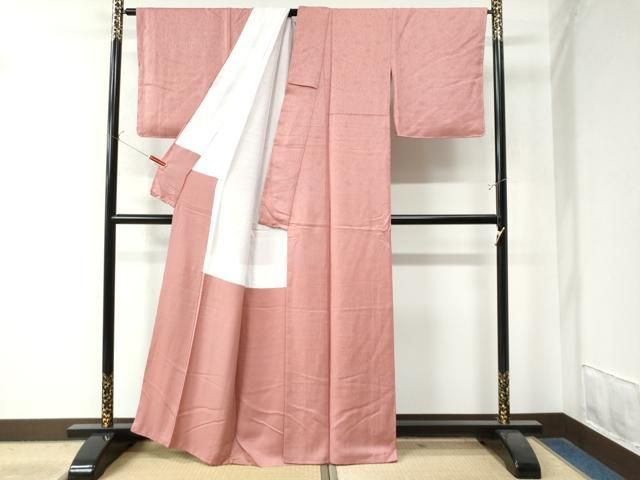  平和屋着物 上質な色無地 花唐草地紋 薄紅色 正絹 yc 色無地 着物
