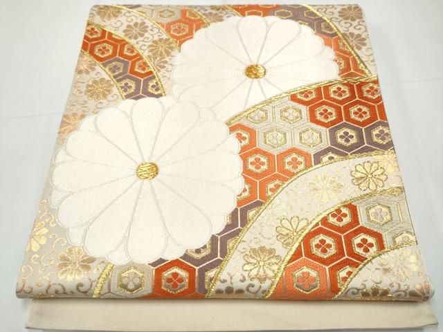 河合美術織物 西陣織 唐織 袋帯 未仕立て品 正絹 六通 平和屋着物○西陣 河合美術織物謹製 六通柄袋帯 唐織 桐唐草文 金糸