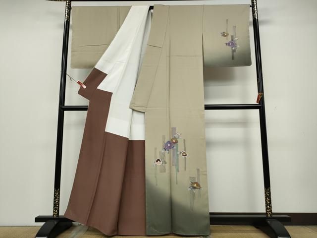 平和屋着物 ぬれ描友禅作家 平沼治大 訪問着 短冊重ね椿文 暈し染め 金彩 正絹 ut