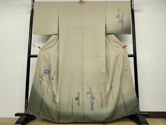 平和屋着物 ぬれ描友禅作家 平沼治大 訪問着 短冊重ね椿文 暈し染め 金彩 正絹 ut