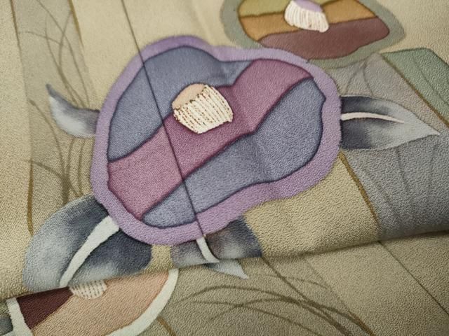  平和屋着物 ぬれ描友禅作家 平沼治大 訪問着 短冊重ね椿文 暈し染め 金彩 正絹 ut 訪問着 付け下げ 着物