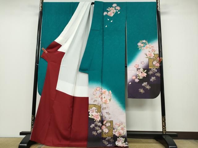 平和屋着物 豪華振袖 草花丸文 暈し染め 金彩 正絹 ut