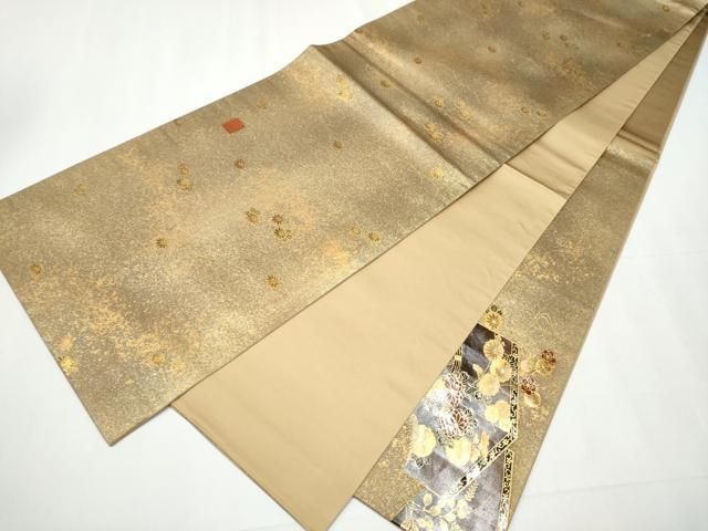 平和屋着物○漆工芸作家 金森一博 太鼓柄袋帯 屏風草花文 金彩 引箔