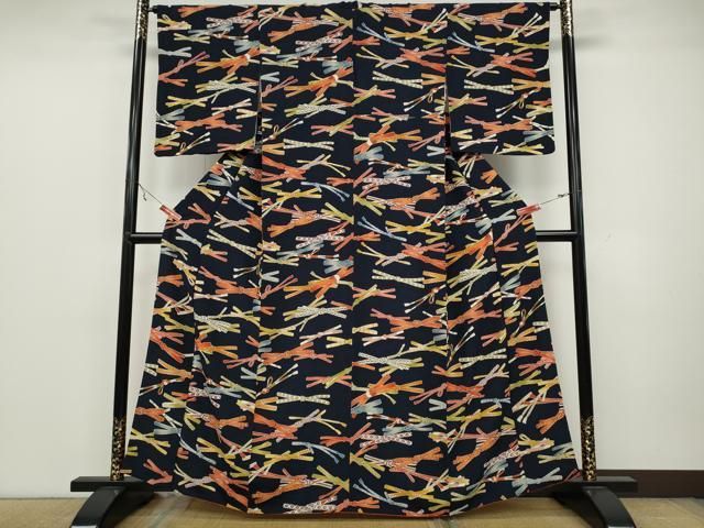 平和屋着物 上質な小紋 結び紐文 金彩 鬼しぼ縮緬 正絹 ut