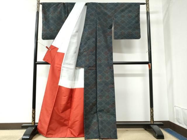  平和屋着物 本場大島紬 網目花文 謹製 証紙付き 正絹 yc 紬 着物