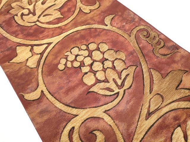 平和屋着物○西陣 川島織物 六通柄 本袋帯 葡萄蔦の葉文 金糸 引箔