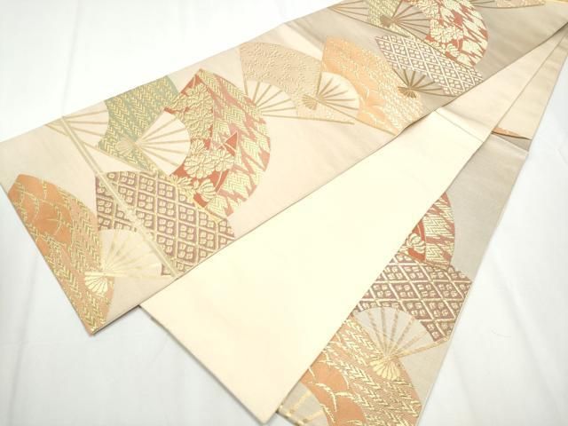 平和屋着物○西陣 川島織物 六通柄 本袋帯 扇面草花吉祥文 金糸 正絹