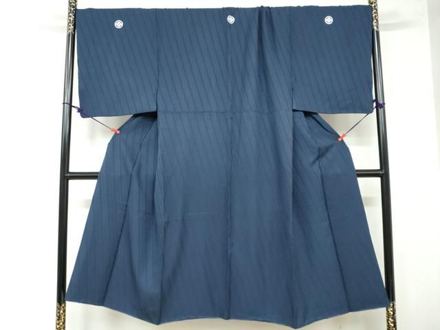 タイムセールも有。 平和屋着物 男性 色紋付 長羽織 留紺色 斜縞地紋 羽裏 風景文 銀通し地 キングサイズ 正絹 DAAY5495ud 【あす楽】