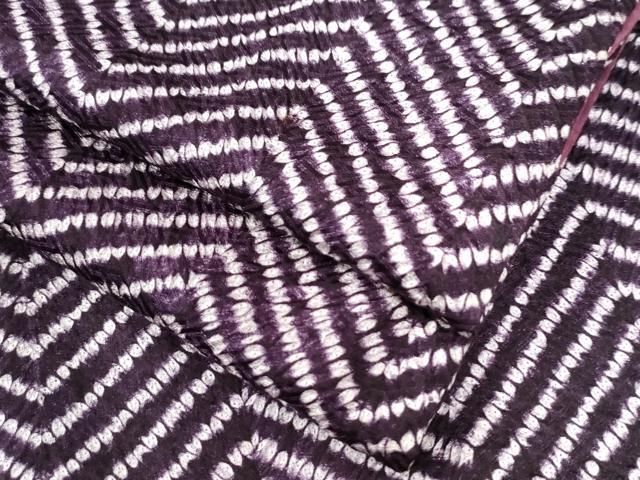 平和屋着物 上質な小紋 総絞り 変わり縞 ロング丈 正絹 yc