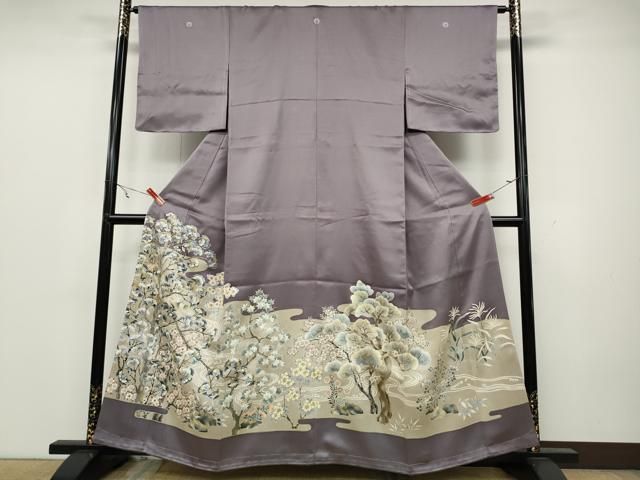 平和屋着物○豪華色留袖 駒刺繍 新嵯山我利久 草花文 反端付き 正絹