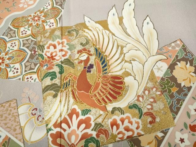 平和屋着物●豪華色留袖　駒刺繍　色紙鳳凰花文　金銀彩　正絹　逸品　未使用　CAAZ2482ut 平和屋着物○豪華色留袖 駒刺繍 色紙鳳凰花文 金銀彩 正絹