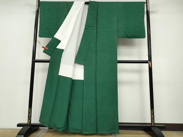  平和屋着物 上質な色無地 雲重ね花地紋 緑青色 正絹 ut 色無地 着物