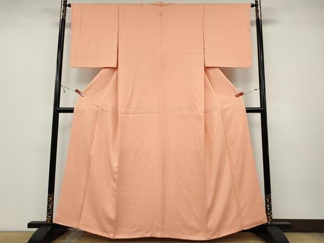 平和屋着物 上質な色無地 鹿の子地紋 赤香色 正絹 ut