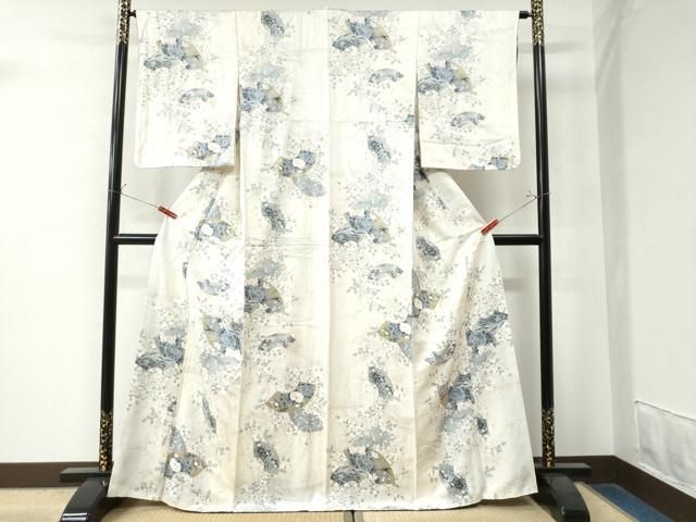 平和屋着物 上質な小紋 地紙花鳥文 金彩 正絹 yc