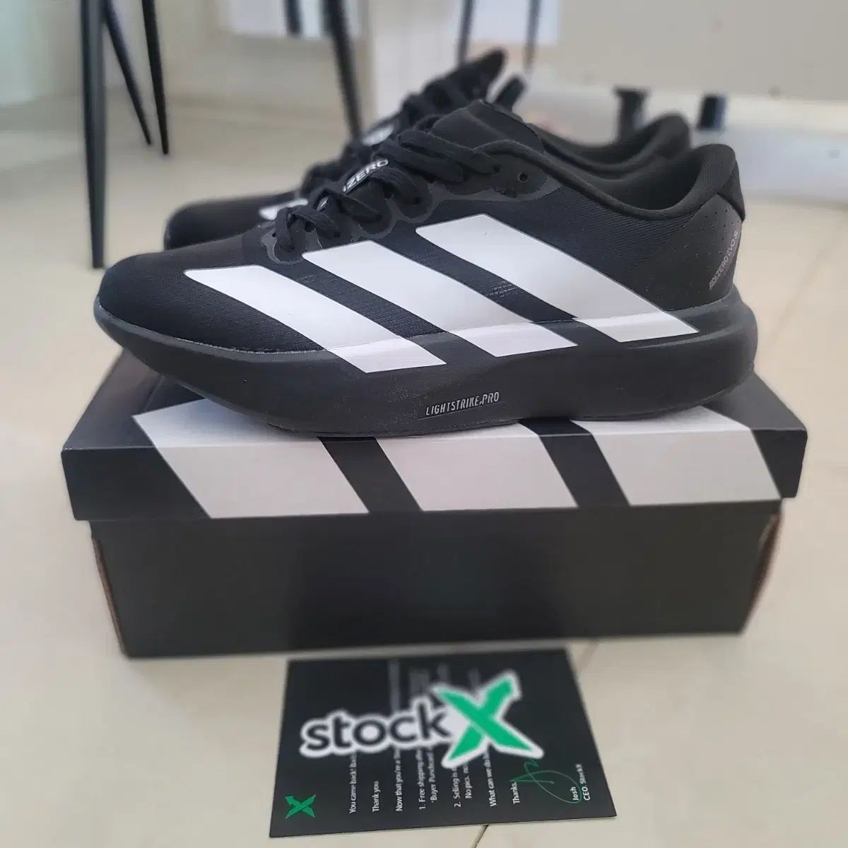 アディダス アディゼロ エボ SL ブラック ホワイト 270mm