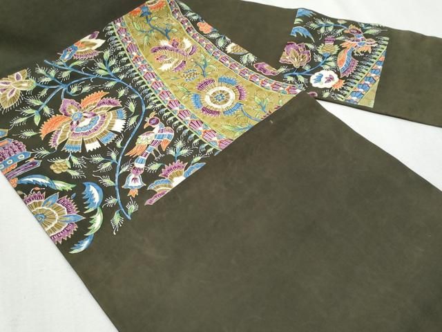 平和屋着物○塩瀬 九寸名古屋帯 刺繍 抽象花文 金彩 正絹 逸品 DAAY8099cm