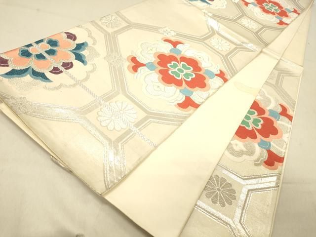 平和屋着物◎六通柄袋帯 唐織 蜀江花文 銀糸 正絹 逸品 DAAY4373jm