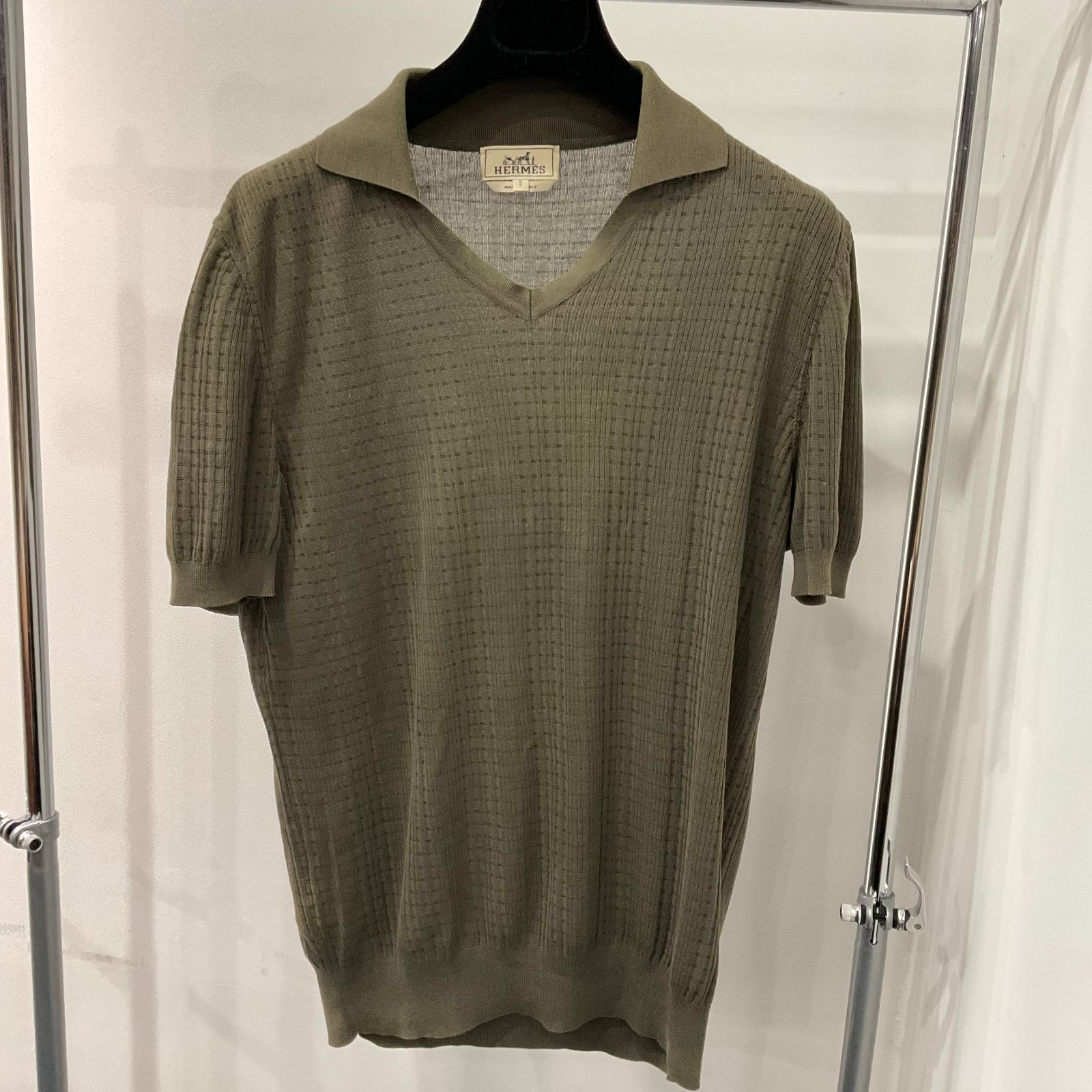 HERMES ハーフスリープ ポロシャツ コットン グリーン S トップス D25082355