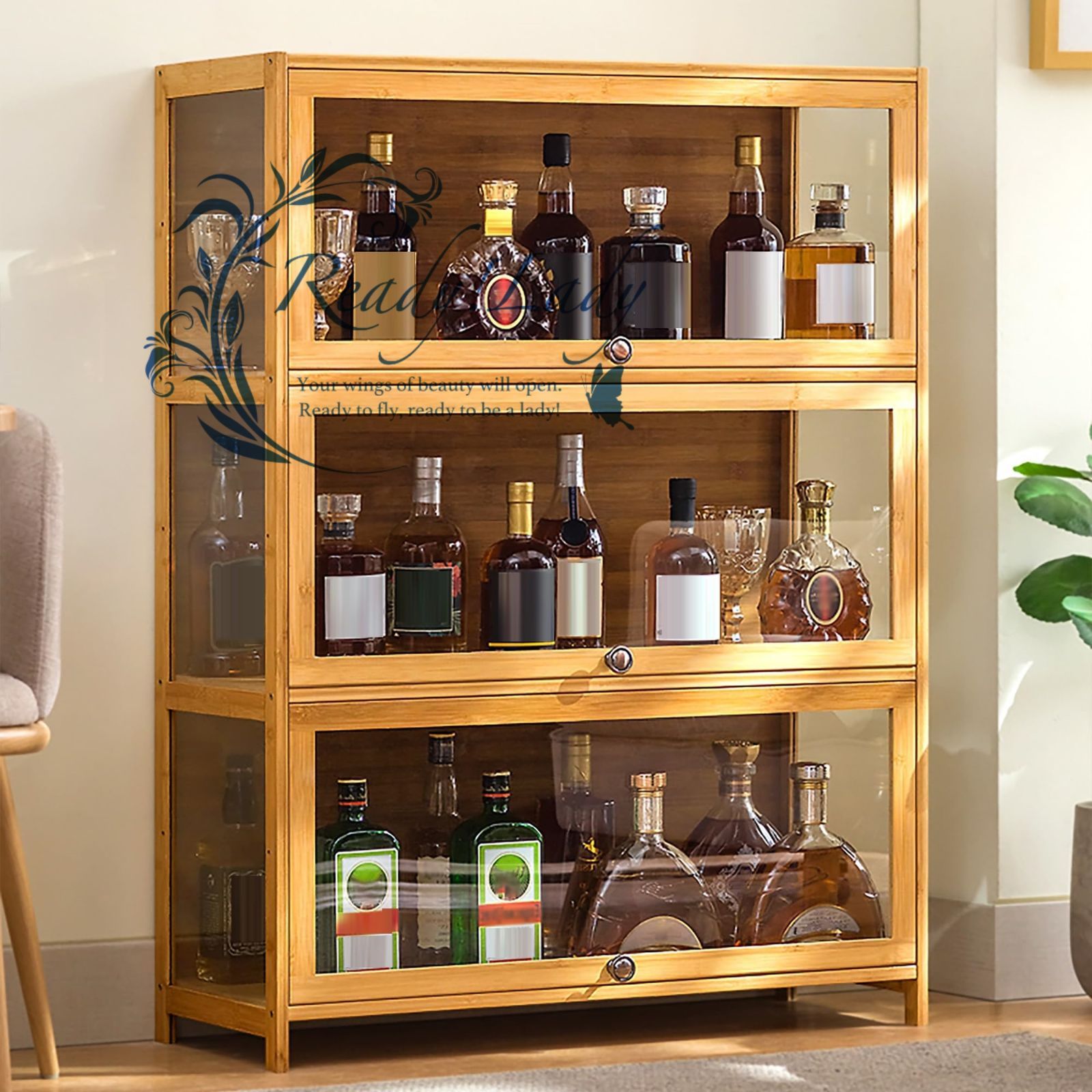 自立式ワインラック ワインバーキャビネット おしゃれ 酒棚 ウイスキーラック ワインラック お酒 収納ラック シャンパンホルダー棚 酒類貯蔵ロッカー 透明キャビネット 大容量 キッチン リ