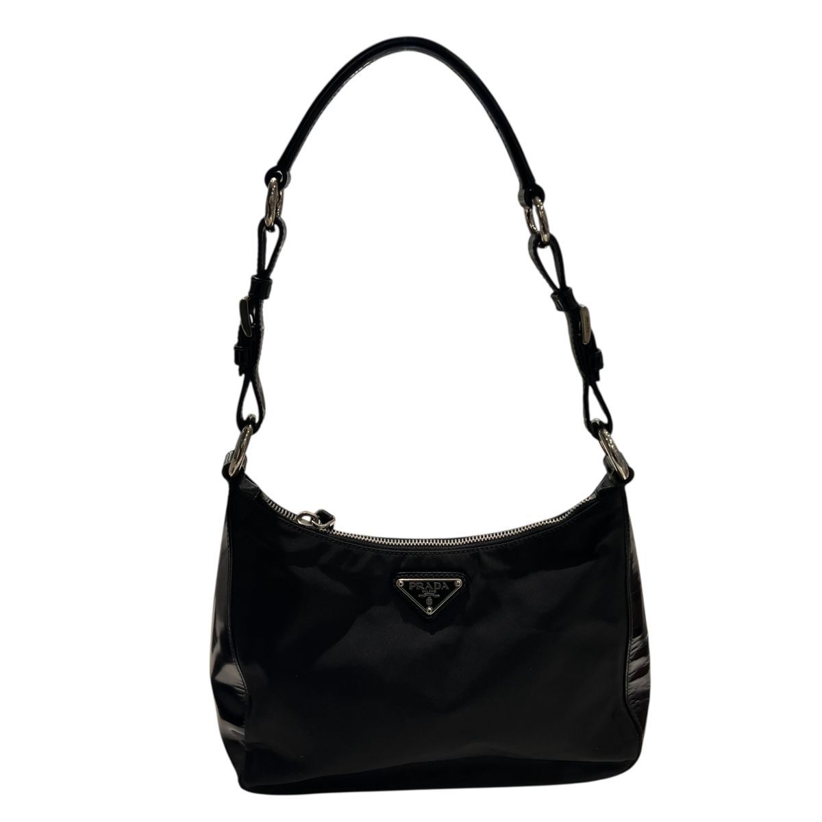 PRADA プラダ ショルダーバッグ 三角プレート ハンドバッグ トライアングルロゴ ホーボーバッグ ナイロンxレザー ブラック 25021236 SA