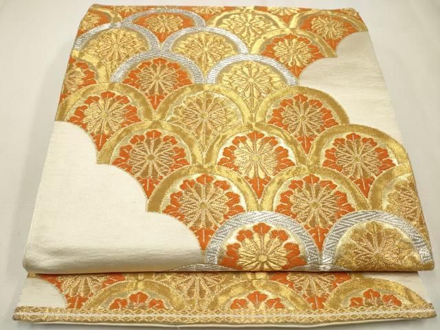 ご確認用✨服部織物✨白鳥緞子✨六通袋帯 平和屋着物◎西陣 服部織物謹製 六通柄袋帯 唐織 白鳥緞子 更紗花唐草