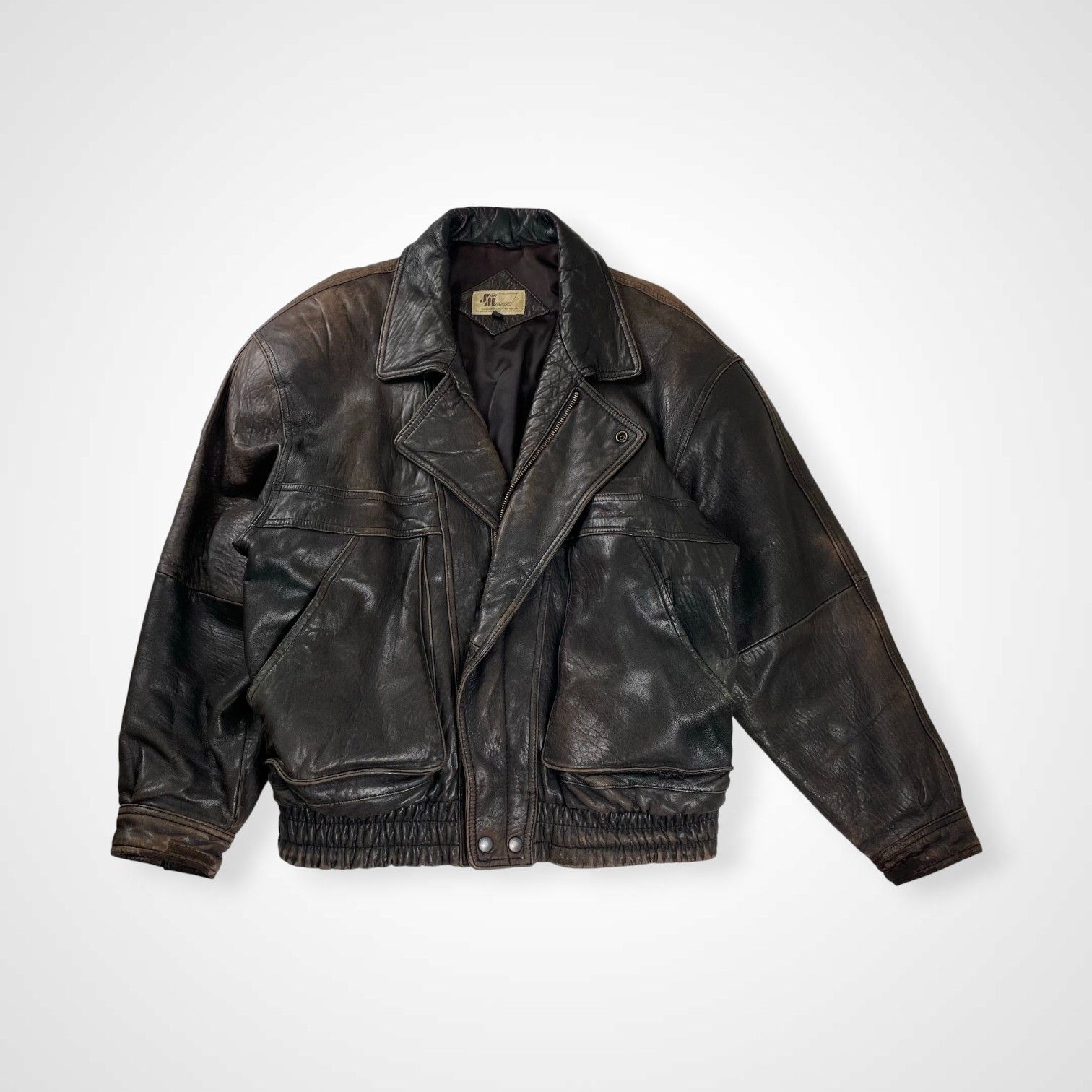 VINTAGE ヴィンテージ / レザーライダースジャケット 短丈 茶芯 SIZE:L
