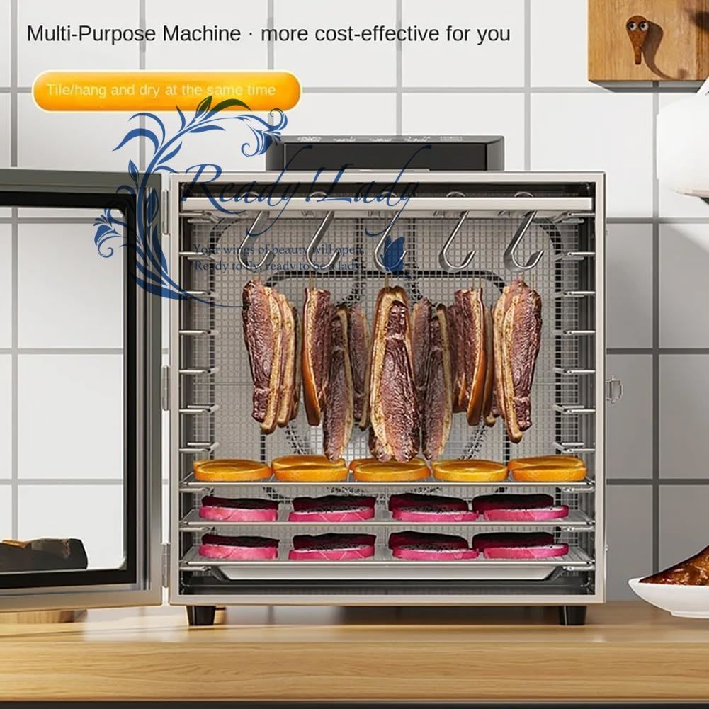 フードドライヤー 家庭用ソーセージ乾燥機 業務用ソーセージメーカー 肉食品フルーツ乾燥機 乾燥ジャーキーやその他の燻製食品を作る 30-90°C調節 なサーモスタット 24時間タイマー