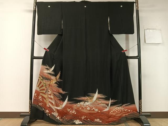 平和屋着物□豪華黒留袖 駒刺繍 片輪車飛鶴吉祥文 金銀彩 正絹 逸品