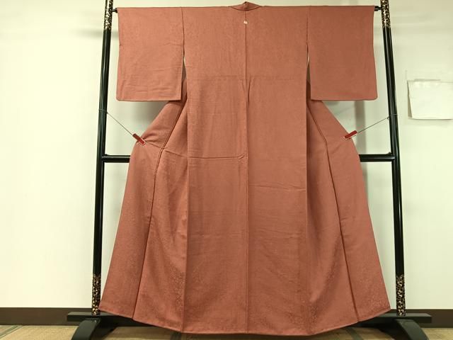 平和屋着物□上質な色無地 枝花地紋 甚三紅色 正絹 逸品 CAAZ9632vp