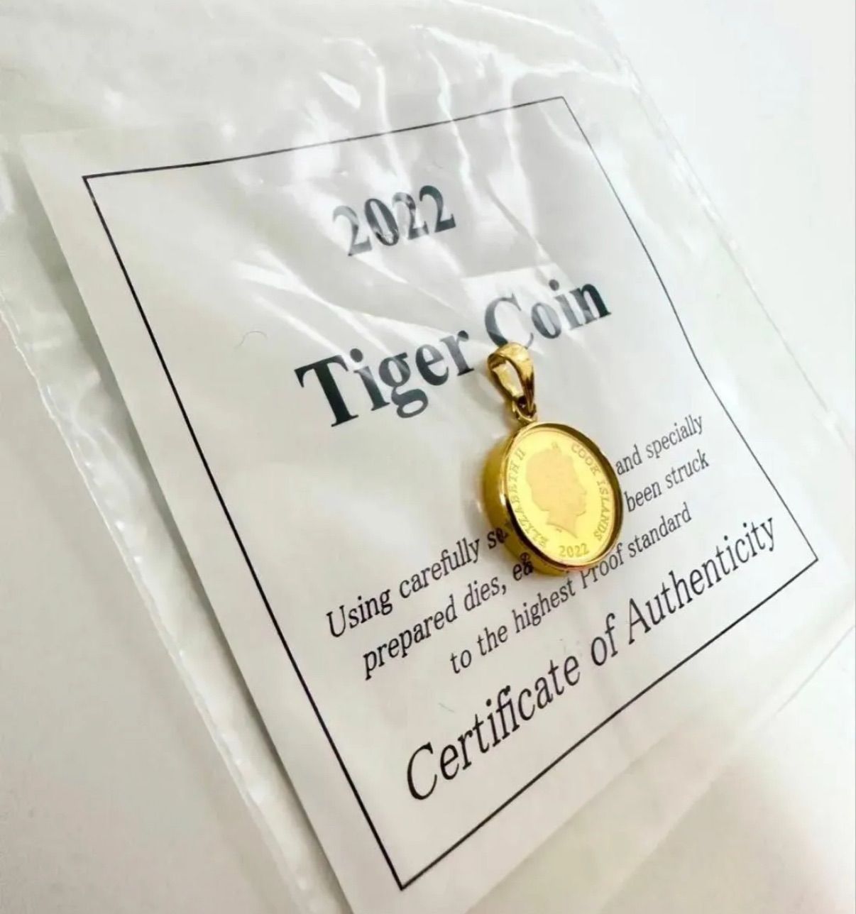 2022年エリザベスコインペンダントトップ タイガーコインペンダント コインK24 ペンダント枠K18 18金 24金 1/10オンス ダイヤモンド エリザベス  コイン ペンダント / K18 K24 Diamond elizabeth horse coin 1/10oz 品番ogl-p58coin