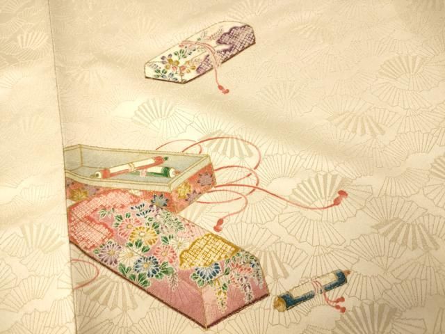 平和屋着物□上質な小紋 手描き 蒔絵文箱文 金彩 正絹 逸品 AABC7069fw