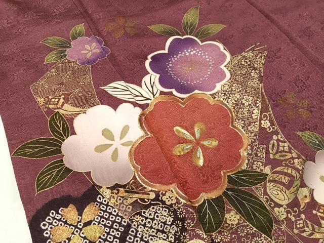 平和屋着物□豪華振袖 駒刺繍 絞り 短冊花文 金銀彩 正絹 逸品