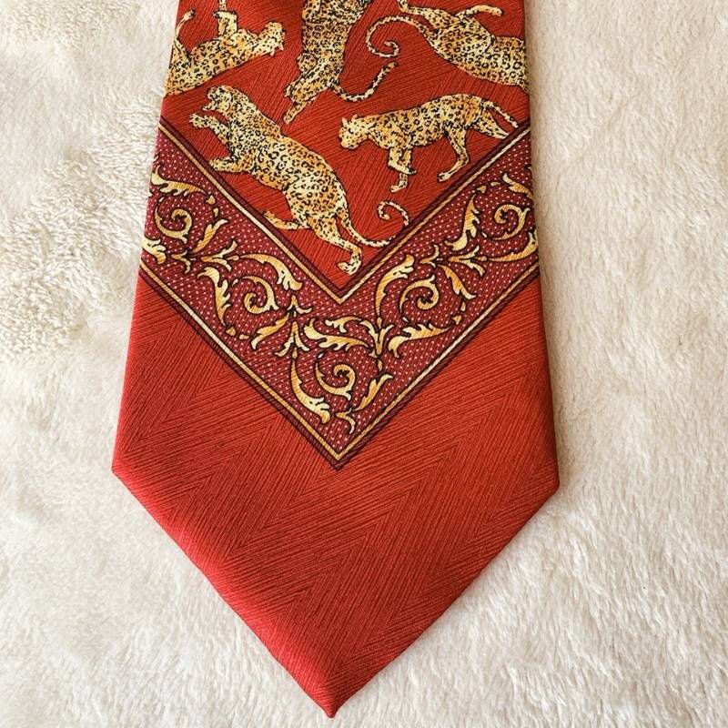 Gianni Versace Necktie Leopard Print Italian Fabric Made in Japan