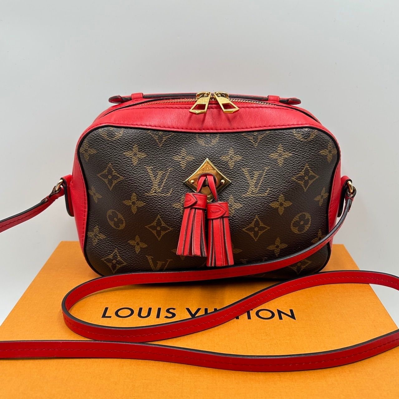 美品 ルイヴィトン M43556モノグラムサントンジュ コクリコ PVC×レザー ルイ・ヴィトン LOUIS VUITTON サントンジュ M43556 ブラウン レッド