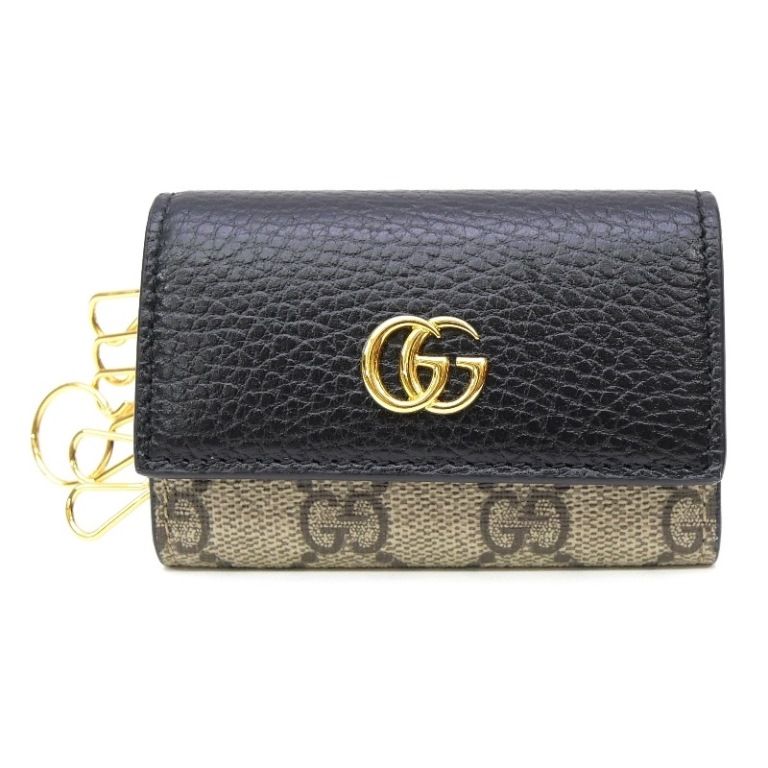 グッチ GUCCI ダブルG バイ キーケース 6連 刻印入り 黒 レザー&GGスプリーム