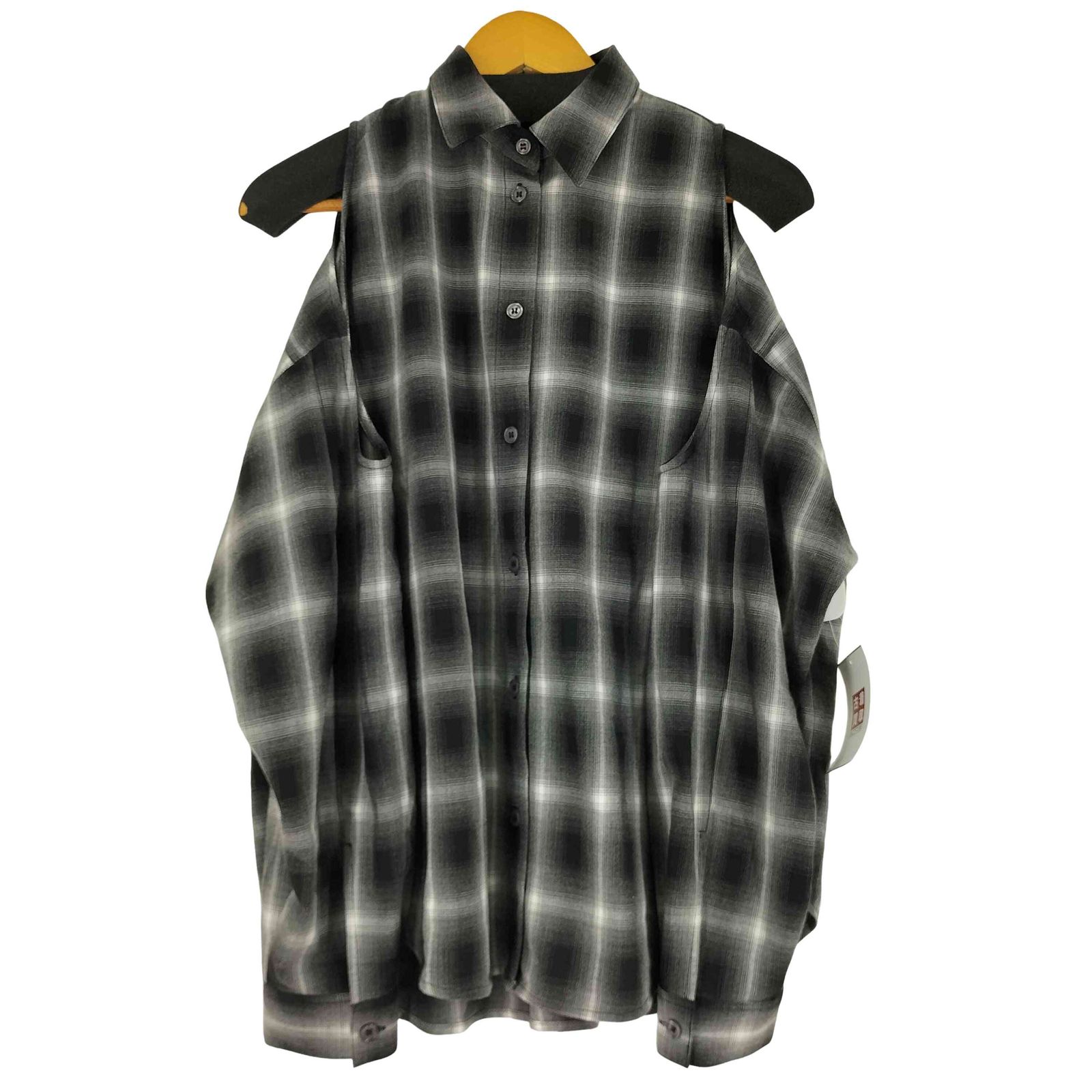 ラグアジェム LAGUA GEM チェック柄オフショルダーシャツ レディース 