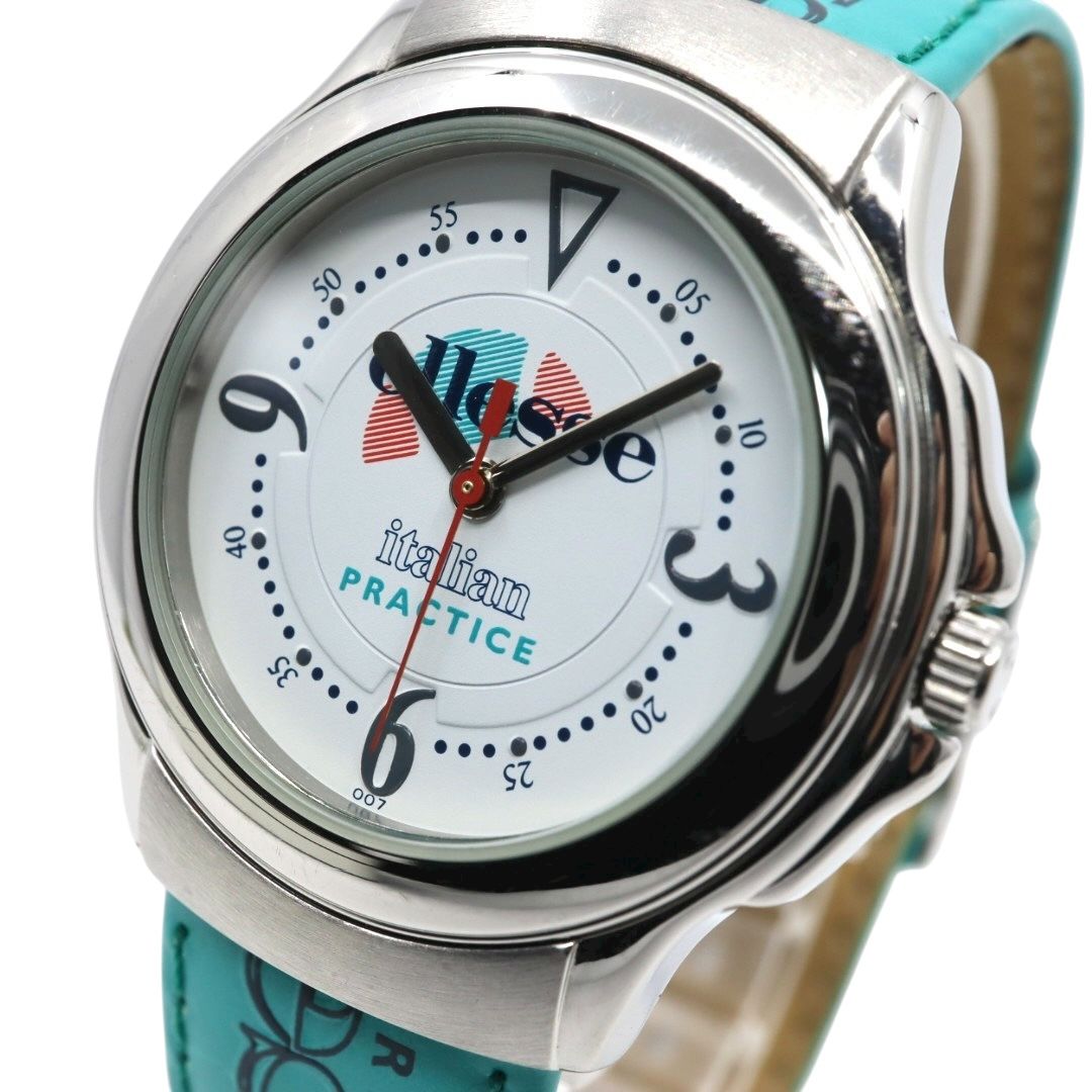 ellesse エレッセ 腕時計 Italian Practice 03 0059 ホワイト文字盤 ターコイズ レザーベルト クオーツ ラウンド アナログ スポーツ カジュアル ユニセックス G 12