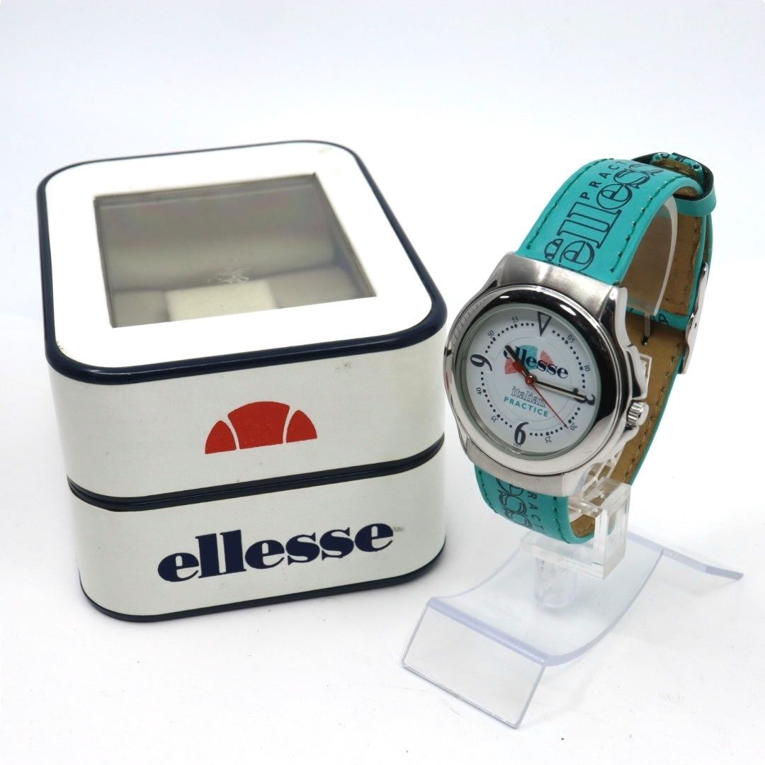 ellesse エレッセ 腕時計 Italian Practice 03-0059 ホワイト文字盤 ターコイズ レザーベルト クオーツ ラウンド アナログ スポーツ カジュアル ユニセックス G 12